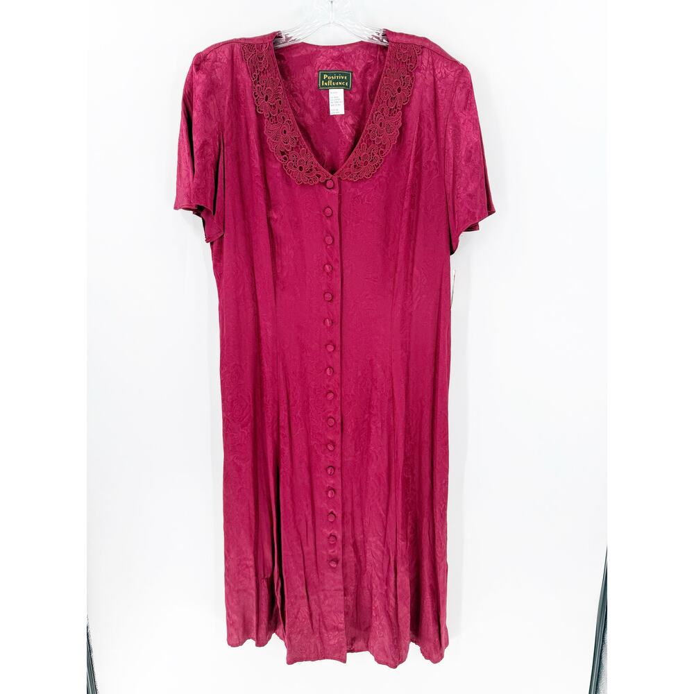 Vintage 90s Positive Influence Red Lace Button Front Dress 18W USA NWT